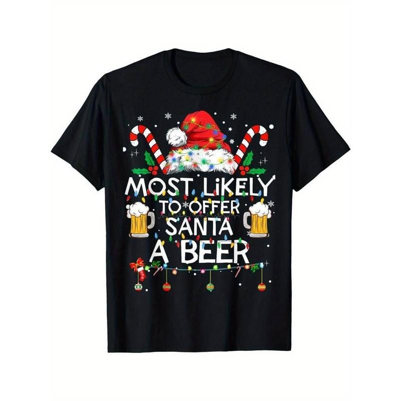 [100% Cotton] Most Likely To Offer Santa A Beer Funny Christmas Drinking men's T-Shirt Hoodie, Sweatshirt | HypeCrazeTee.com