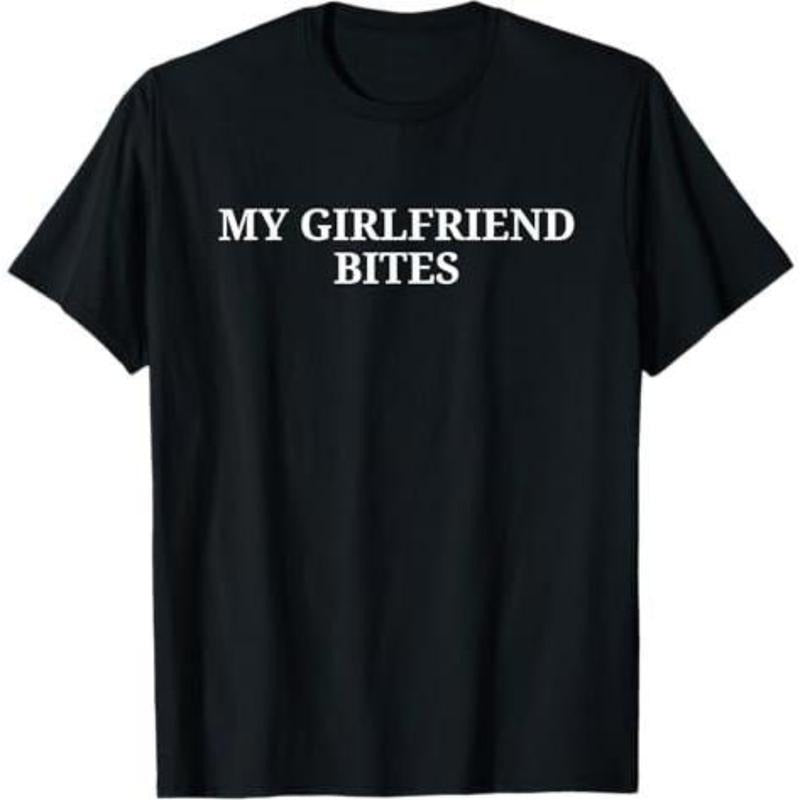 [100% Cotton] My Girlfriend Bites Playful Love T-Shirt For Couples And Fun Lovers . Golf Gift T-Shirt For Men and Women...