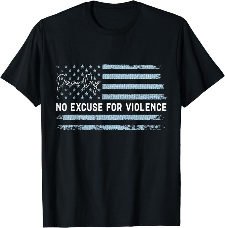 [100% Cotton] No Excuse For Violence Denim Day Awareness For Women T-Shirt Hoodie, Sweatshirt | HypeCrazeTee.com