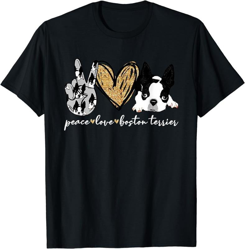 [100% Cotton] Peace Love Boston Terrier Hand Heart Graphic Cute Dog Lover T-Shirt Hoodie, Sweatshirt | HypeCrazeTee.com