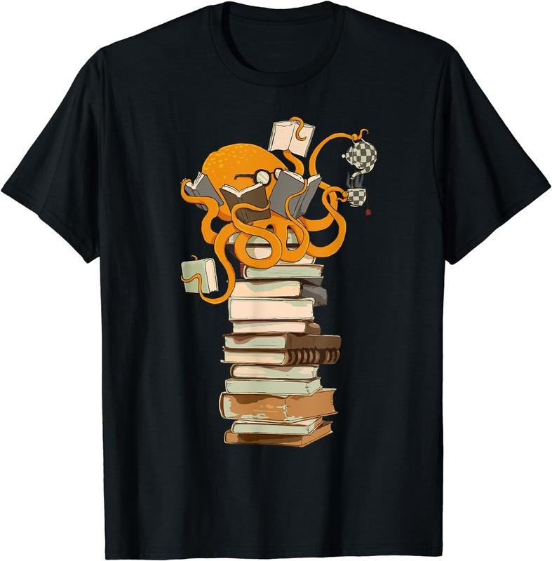[100% Cotton] Reading Octopus, tea, coffee and books gift T-Shirt Black Hoodie, Sweatshirt | HypeCrazeTee.com