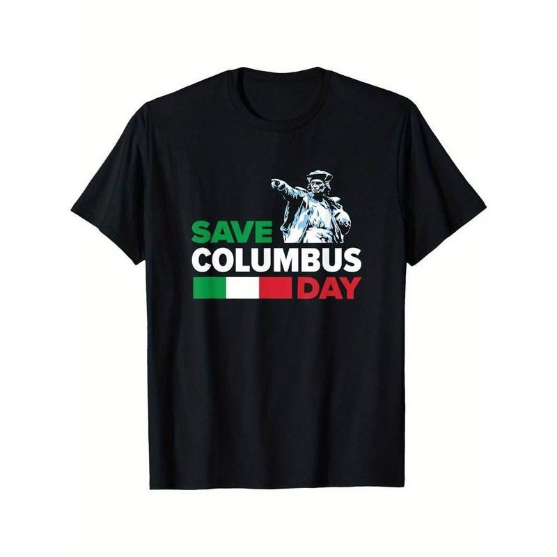 [100% Cotton] Save Columbus Day - Italian Pride T-Shirt 1 Black casual short sleeve men's sport T-shirt Hoodie, Sweatshirt