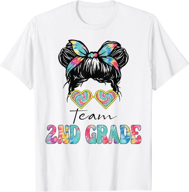 [100% Cotton] Team Second 2nd Grade Girl Messy Bun Back To School Funny T-Shirt Hoodie, Sweatshirt | HypeCrazeTee.com