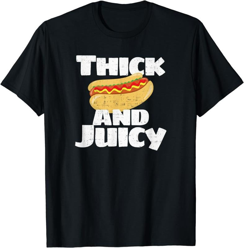 [100% Cotton] Thick and Juicy Funny Food Lunch Hot Dog T-Shirt Hoodie, Sweatshirt | HypeCrazeTee.com