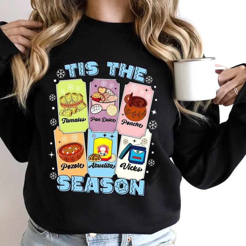 [100% Cotton] Tis The Season Xmas Card Mexican Christmas Pan Dulce Xmas T-Shirt Hoodie, Sweatshirt | HypeCrazeTee.com