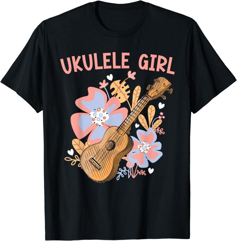 [100% Cotton] Ukulele Girl Flowers T-Shirt Hoodie, Sweatshirt | HypeCrazeTee.com