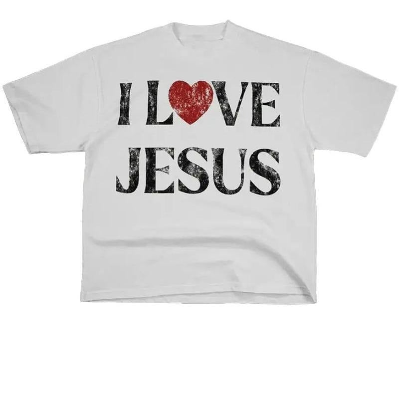 [100% Cotton] Vintage I Love Jesus Print Short Sleeve T-Shirt Menswear Top Underwear Tshirt Cotton Polyester Graphic...