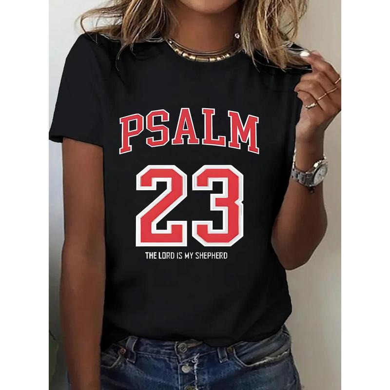 [100% Cotton] Women'S 100% Casual T-Shirt With Psalm 23 Print - Round Neck, Short Sleeve, All-Season Comfort, Perfect For...