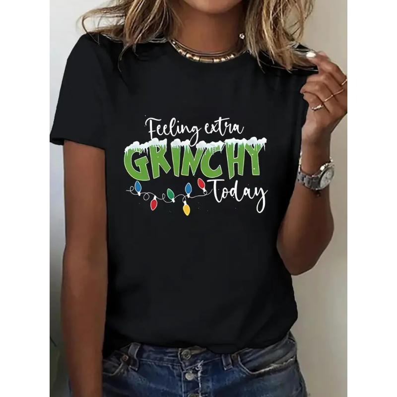 [100% Cotton] Women'S Plus Size Graphic T-Shirt - . Seuss Inspired Christmas Design With "Feeling Grinchy Today" & Heart...