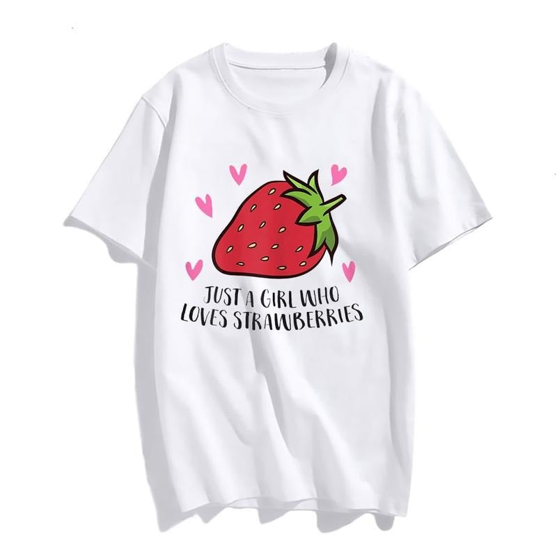 [100% Cotton] Women Strawberries T Shirt Fashion Cute Strawberry Tops Girl Short Sleeve Casual Tees Hoodie, Sweatshirt