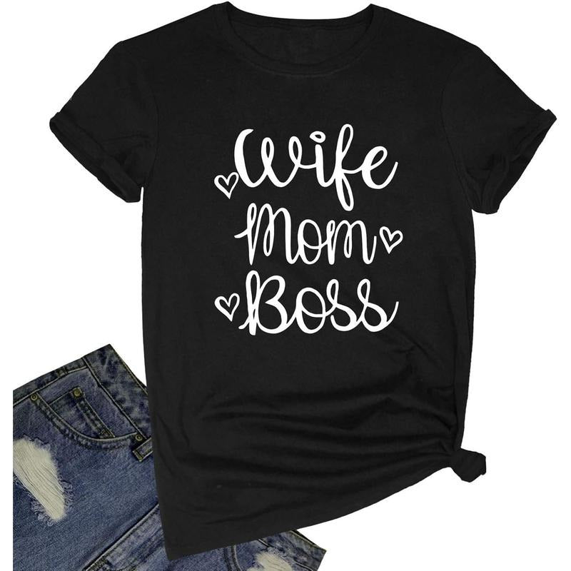 [100% Cotton] Women Wife Mom Boss Graphic Funny T Shirts Cute Tees Hoodie, Sweatshirt | HypeCrazeTee.com