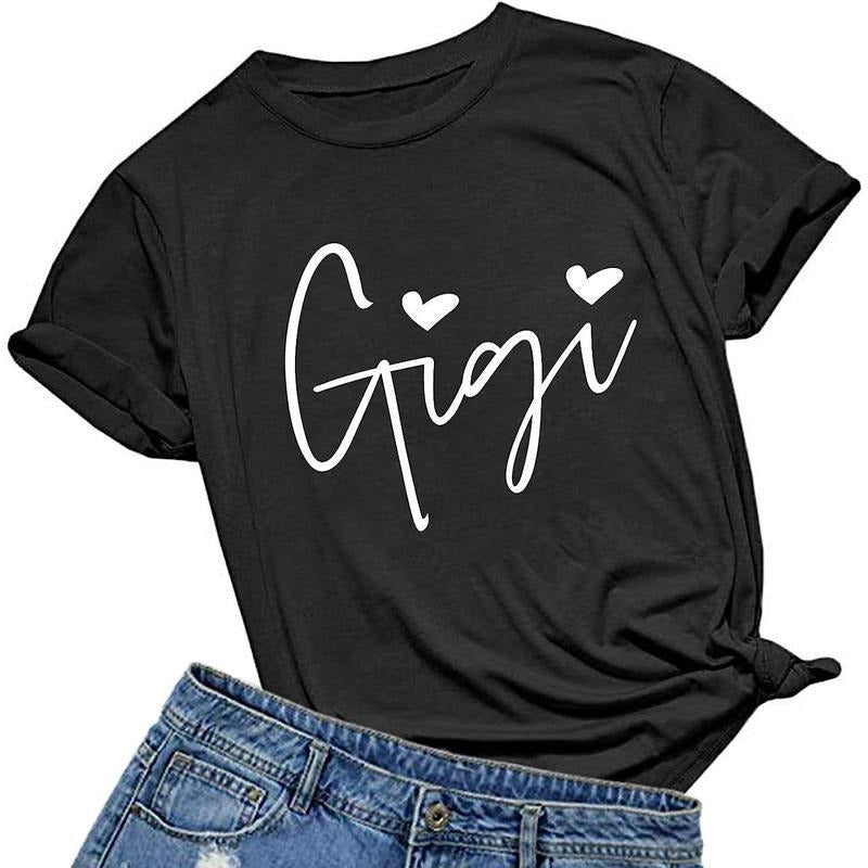 [100% Cotton] Women's Black Cotton Short Sleeve Womens Gigi Heart Shirts for Grandma Cute Funny T-Shirts Graphic Tees...