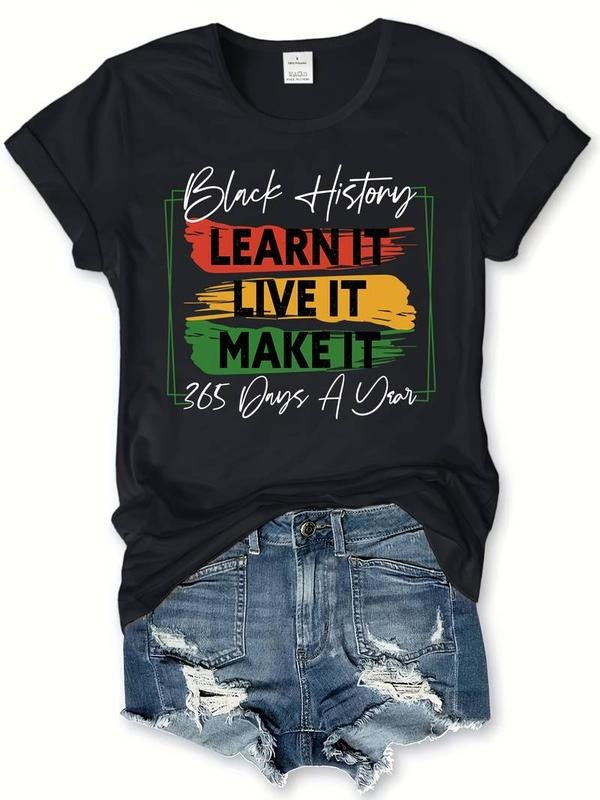 [100% Cotton] Women's Casual Short Sleeve Crew Neck Black History Month Letter Print T-shirt Hoodie, Sweatshirt