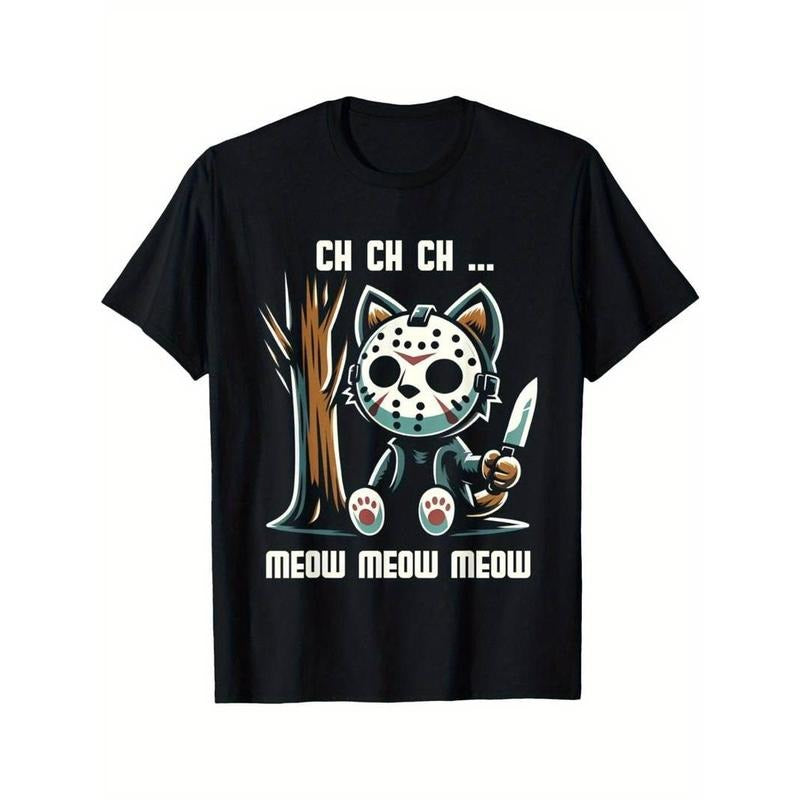 [100% Cotton] graphic tees Cat Movie Horror T-shirt Cotton Casual Summer Tee, Trendy Tops Crew Neck Tee Hoodie, Sweatshirt
