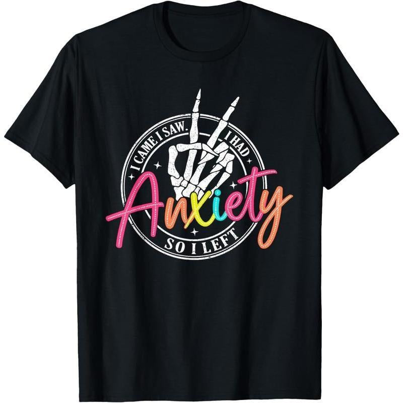 100% Cotton 100% Cotton I Came I Saw I Had Anxiety So I Left Depression Skeleton T-Shirt Golf Gift T-Shirt For Men And...