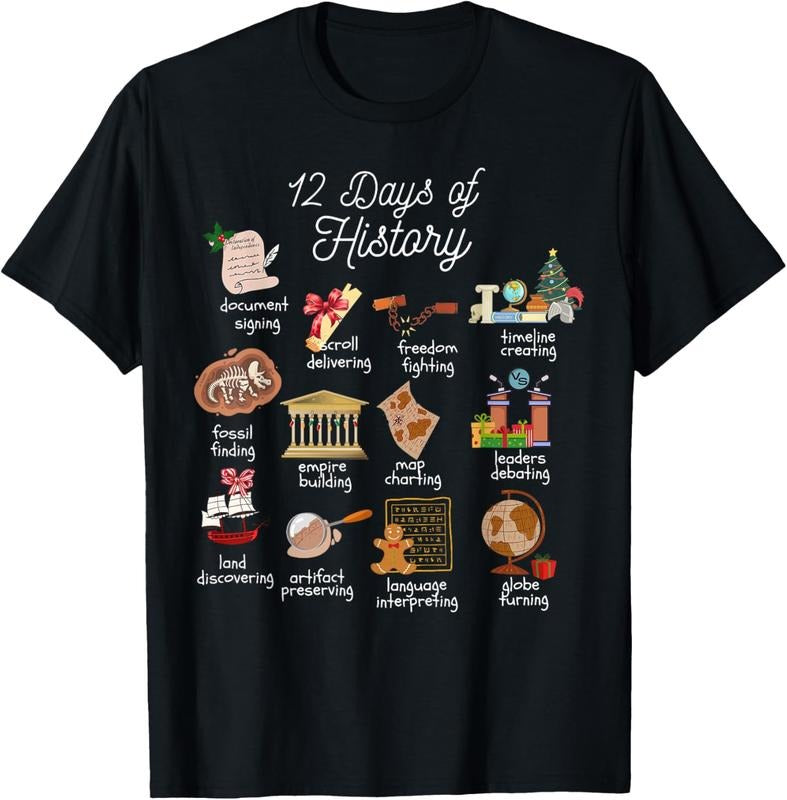 100% Cotton 12 Day Of History Teacher Christmas Social Studies Student T-Shirt Hoodie, Sweatshirt | HypeCrazeTee.com