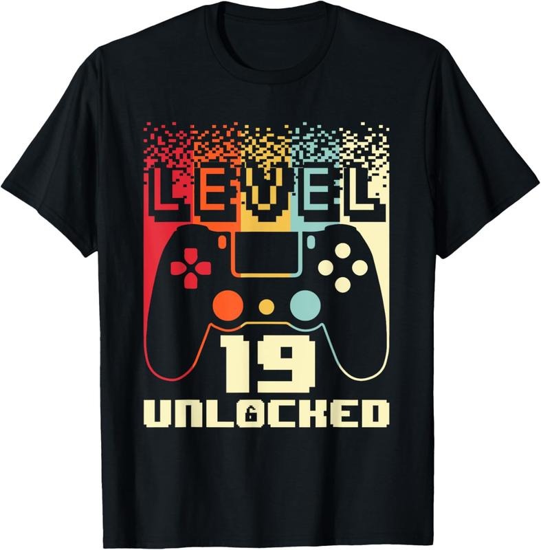 100% Cotton 19th Birthday For Men Level 19 Unlocked Gamer 19 Year Old T-Shirt Hoodie, Sweatshirt | HypeCrazeTee.com