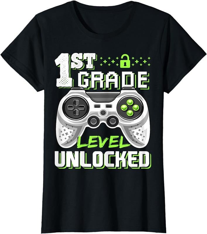 [100% Cotton]1st Grade Level Unlocked Video Game Back to School Boys T-Shirt Hoodie, Sweatshirt | HypeCrazeTee.com