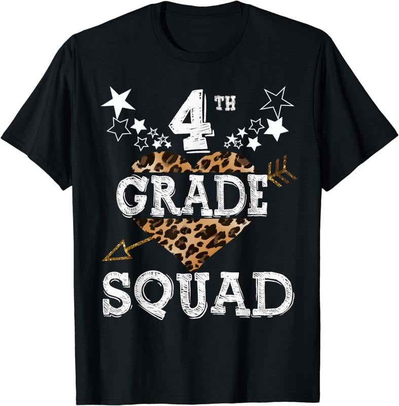 [100% Cotton]4th Grade Squad Star Team Leopard Teacher Crew Student T-Shirt Hoodie, Sweatshirt | HypeCrazeTee.com