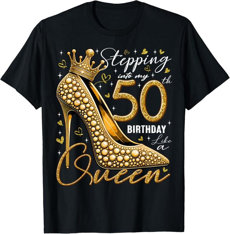 100% Cotton 50 Year Old Gifts High Heels Stepping Into My 50th Birthday T-Shirt Hoodie, Sweatshirt | HypeCrazeTee.com