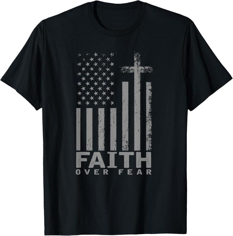 100% Cotton America Pride US Flag Faith Over Fear Prayer T-Shirt Hoodie, Sweatshirt | HypeCrazeTee.com