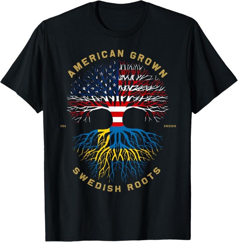 100% Cotton American Grown With Swedish Roots Tree USA Flag Unique Gifts T-Shirt Hoodie, Sweatshirt | HypeCrazeTee.com