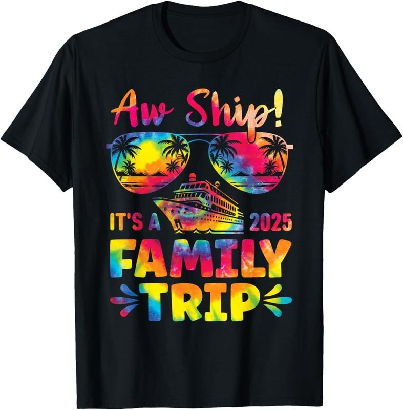 100% Cotton Aw Ship It's A Family Trip 2025 Family Cruise Squad Tie Dye T-Shirt Hoodie, Sweatshirt | HypeCrazeTee.com