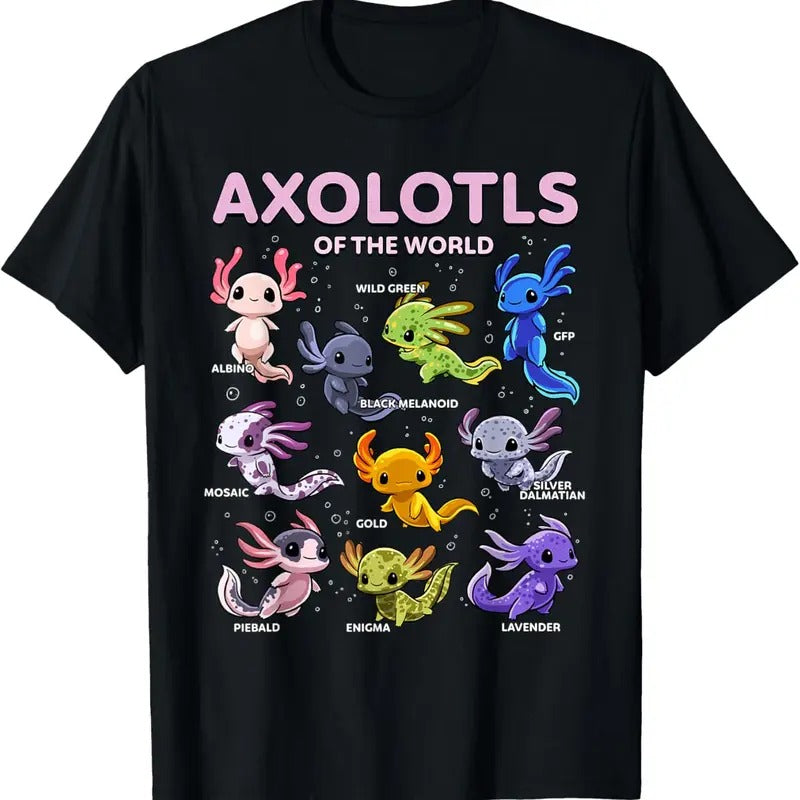 100% Cotton Axolotl Kawaii Axolotls of the World Axolotl Animals Shirt T-Shirt Hoodie, Sweatshirt | HypeCrazeTee.com