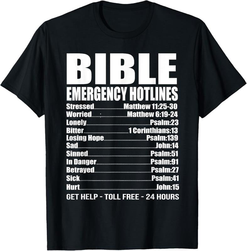 100% Cotton Bible Emergency Numbers Funny Hotline Christian Gift T-Shirt Hoodie, Sweatshirt | HypeCrazeTee.com
