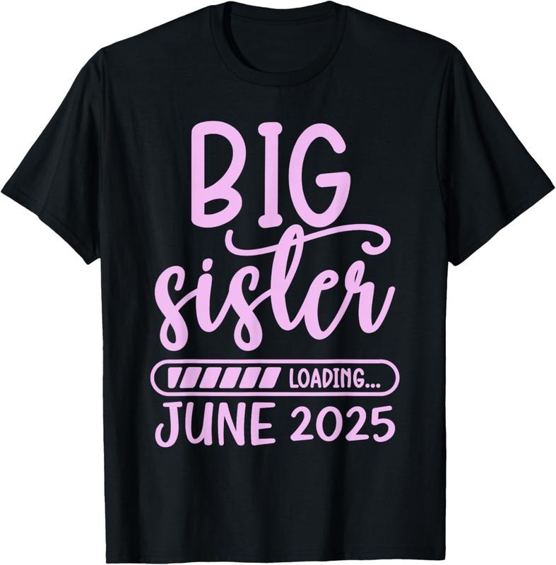 100% Cotton Big Sister Loading June 2025 Pregnancy Announcement Girls T-Shirt Hoodie, Sweatshirt | HypeCrazeTee.com