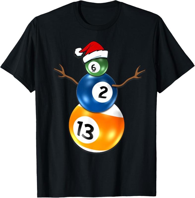 100% Cotton Billiards Christmas Snowman T-Shirt with Pool Table Balls T-Shirt Hoodie, Sweatshirt | HypeCrazeTee.com