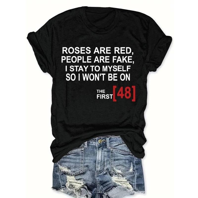 [100% Cotton]Black Polyester Short Sleeve Summer Top - Casual Crew Neck T-Shirt with Letter Print, Regular Length Hoodie,...