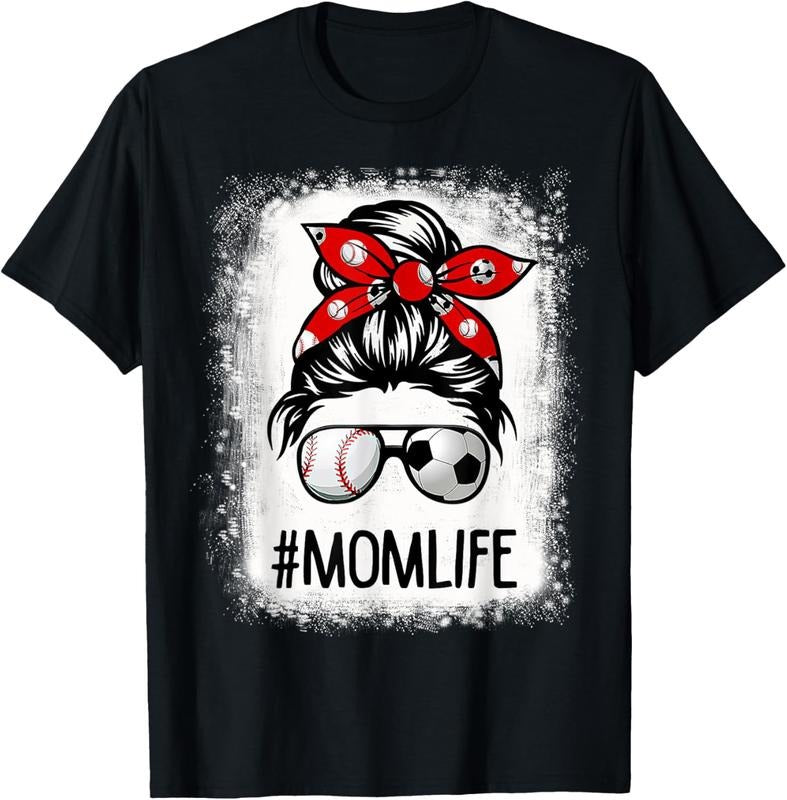 100% Cotton Bleached Mom Life Soccer Messy Bun Baseball Game Day T-Shirt Hoodie, Sweatshirt | HypeCrazeTee.com