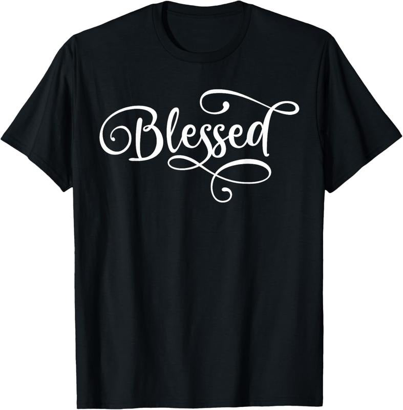 100% Cotton Blessed White Fancy Script Christian Religious God Jesus T-Shirt Hoodie, Sweatshirt | HypeCrazeTee.com