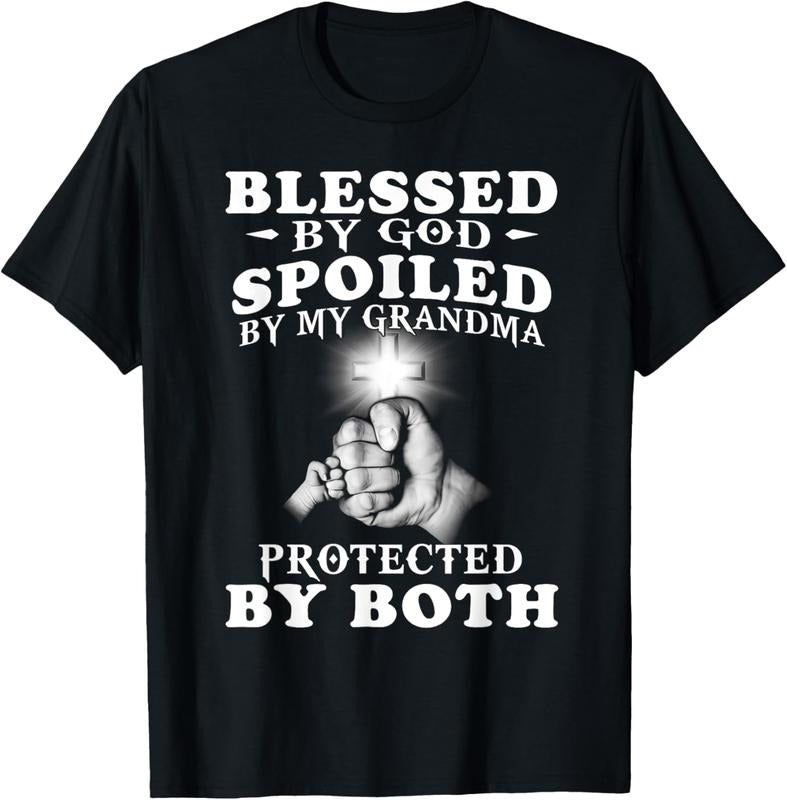 100% Cotton Blessed by God spoiled by my grandma protected by both T-Shirt Hoodie, Sweatshirt | HypeCrazeTee.com