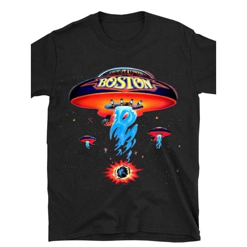 100% Cotton Boston Band T-Shirt Poster Shirt Spaceship Rock Band T-Shirt Men'S Black Golf Gift T-Shirt For Men And Women...