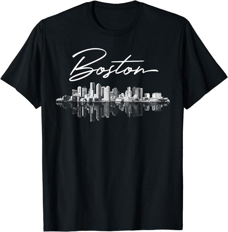 [100% Cotton]Boston Skyline T-Shirt for Women, Men, Girls & Boys Hoodie, Sweatshirt | HypeCrazeTee.com