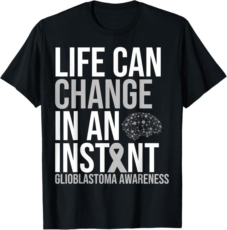 100% Cotton Brain Cancer Awareness Life can change Tumor Grey Ribbon T-Shirt Hoodie, Sweatshirt | HypeCrazeTee.com