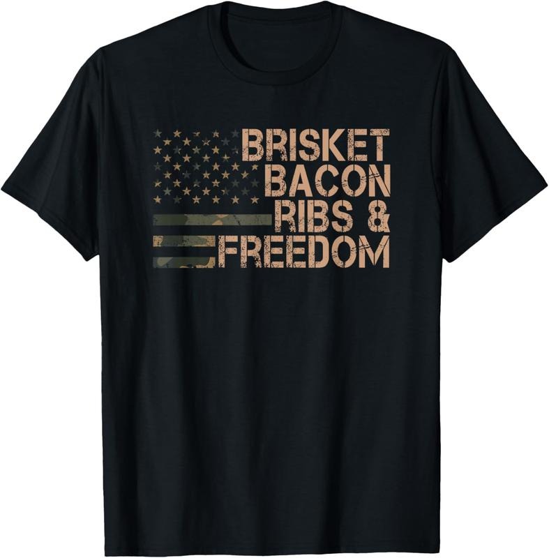 100% Cotton Brisket Bacon Ribs & Freedom Grill BBQ Funny Meat Smoking T-Shirts, Hoodie, Sweatshirt