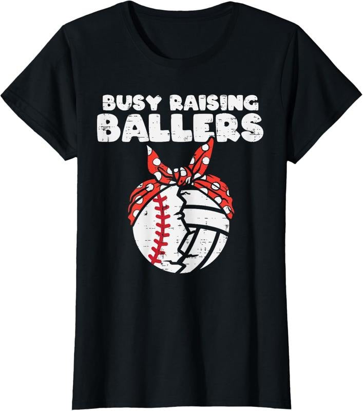 100% Cotton Busy Raising Ballers Baseball Volleyball Mom Mothers Day Son T-Shirt Hoodie, Sweatshirt | HypeCrazeTee.com