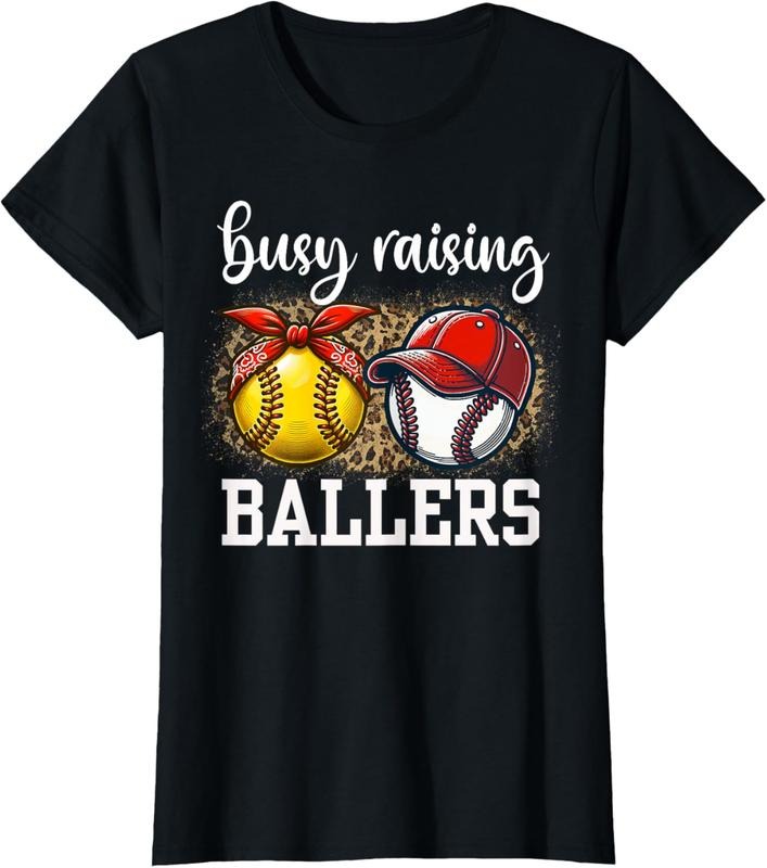 100% Cotton Busy Raising Ballers Softball and Baseball Leopard Print Mom T-Shirt Hoodie, Sweatshirt | HypeCrazeTee.com