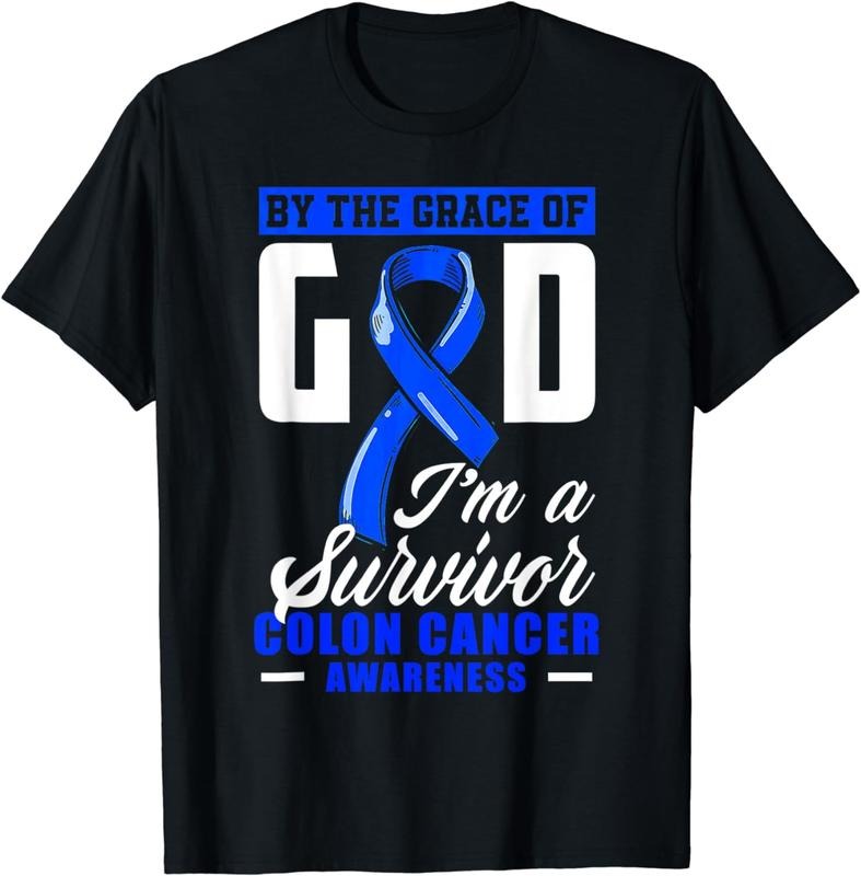 [100% Cotton]By The Grace God I'm A Survivor Colon Cancer Survivor Blue T-Shirt Hoodie, Sweatshirt | HypeCrazeTee.com
