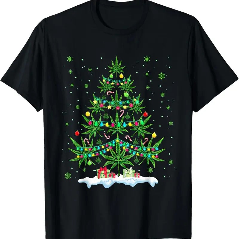 100% Cotton Cannabis Christmas Tree Xmas Funny Smoking Weed Marijuana T-Shirt Hoodie, Sweatshirt | HypeCrazeTee.com