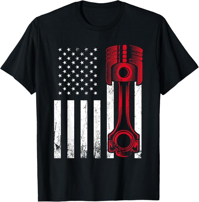 100% Cotton Car Enthusiast - American Flag Piston Muscle Car Gift T-Shirt Hoodie, Sweatshirt | HypeCrazeTee.com
