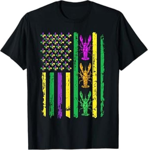 [100% Cotton]Carnival Mardi Gras USA American Flag Crawfish Parade Outfit T-Shirt Hoodie, Sweatshirt | HypeCrazeTee.com