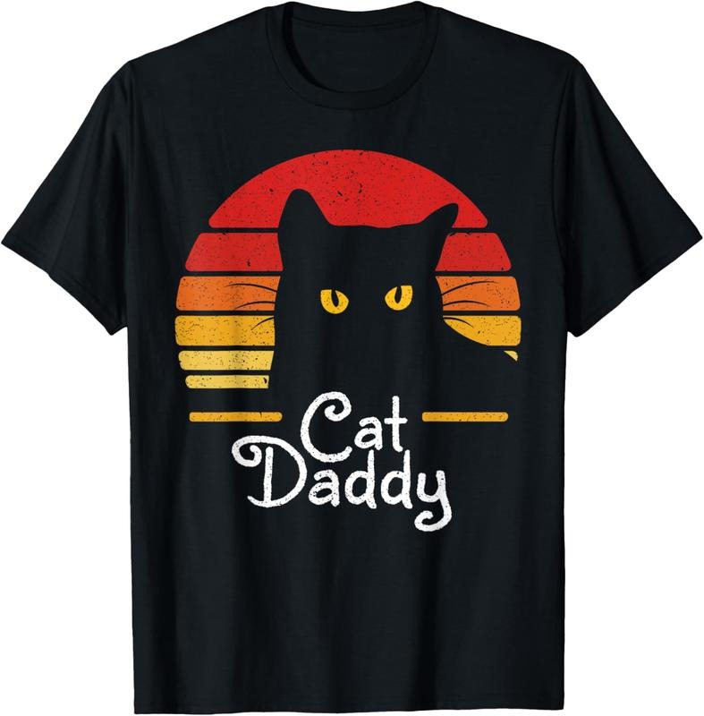 100% Cotton Cat Daddy Retro 70s 80s Black Cat Men Funny Cat Dad Gifts T-Shirt Hoodie, Sweatshirt | HypeCrazeTee.com