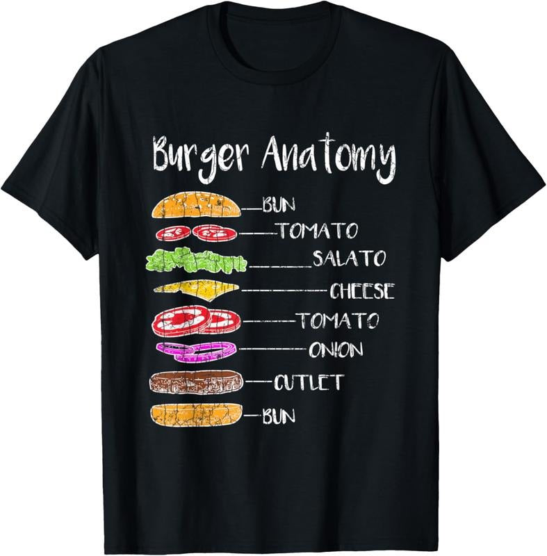 100% Cotton Cheese On Burger Anatomy Funny Hamburger Lover Graphic T-Shirt Hoodie, Sweatshirt | HypeCrazeTee.com