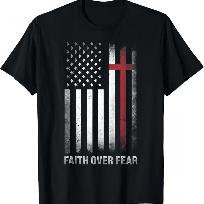 100% Cotton Christian US USA Flag American Christ Faith Over Fear Cross T-Shirt Hoodie, Sweatshirt | HypeCrazeTee.com