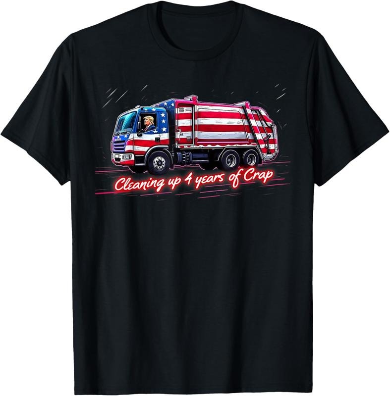 100% Cotton Cleaning Up 4 Year Crap Funny Trump Garbage America Flag T-Shirts, Hoodie, Sweatshirt