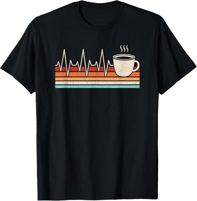 100% Cotton Coffee Heartbeat Coffee Lover Retro Cup Of Coffee Men Women T-Shirt Hoodie, Sweatshirt | HypeCrazeTee.com